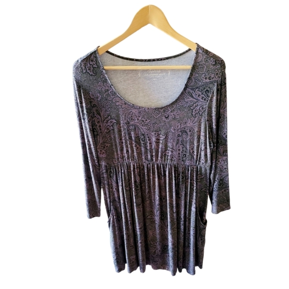 Soma Luxuriously Soft Paisley Deep Purple and Gray Print Scoop Neck Lounge Wear - Picture 1 of 7